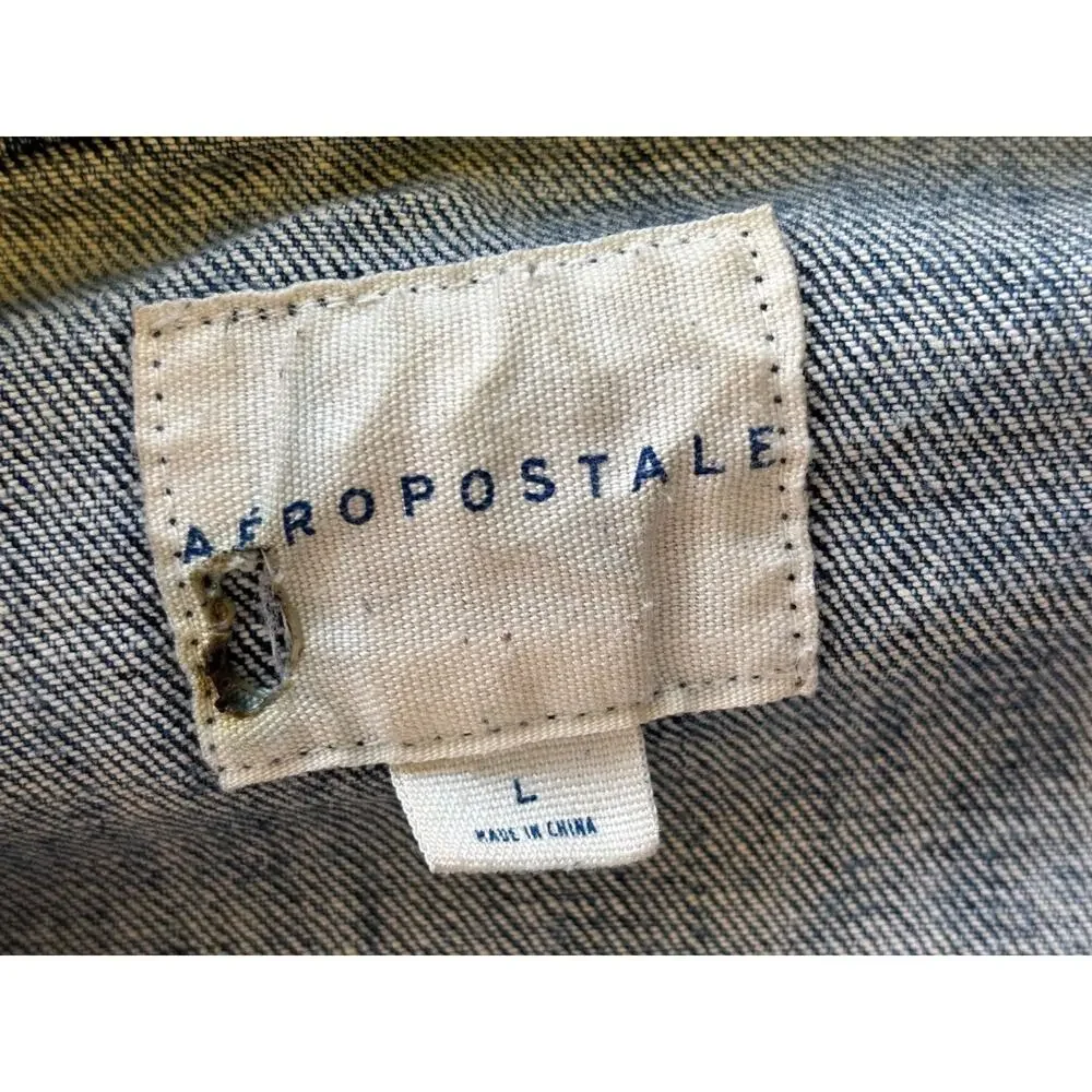Aeropostale Denim Trucker Jacket Mens Size L Blue Medium Wash Distressed